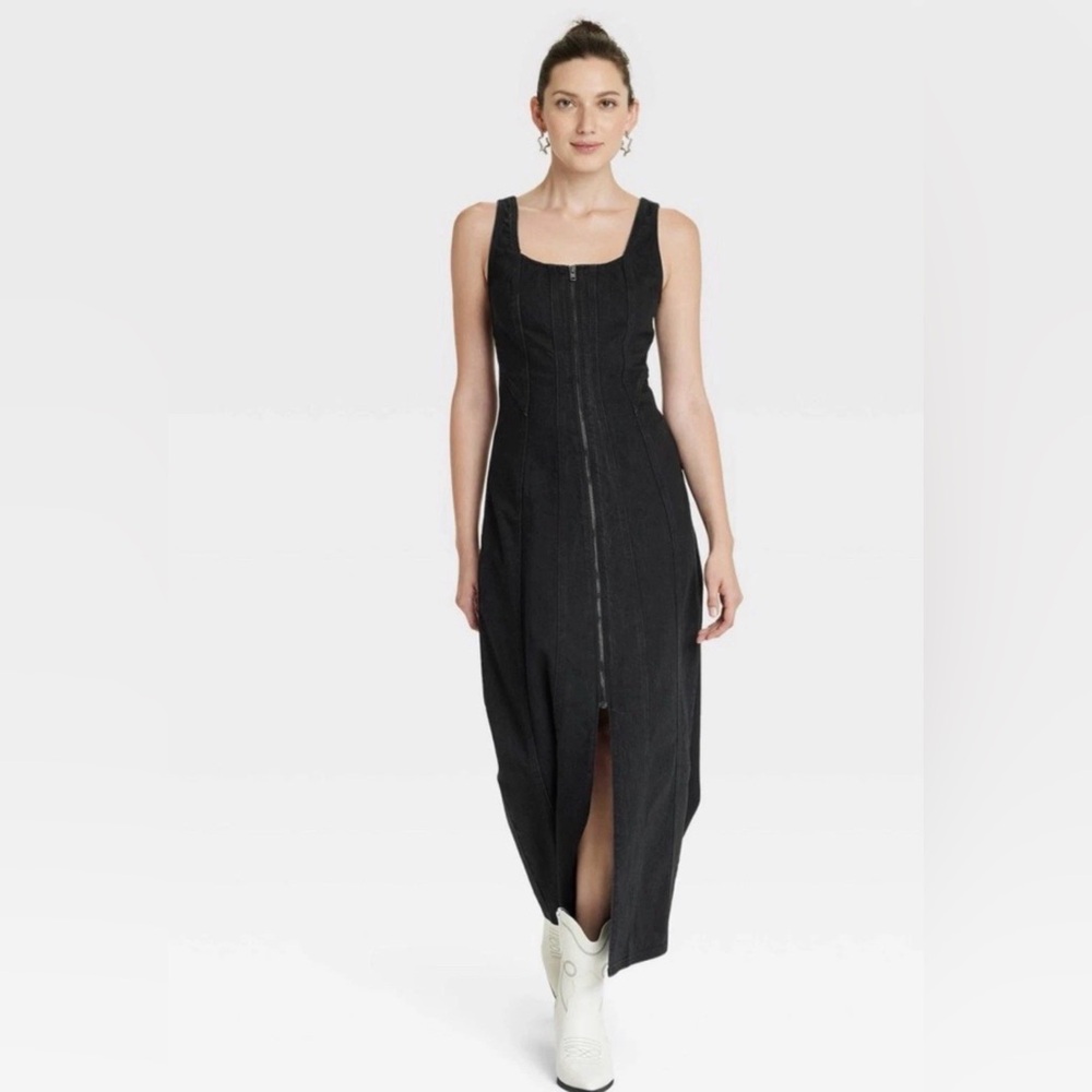 Universal Thread Women's Black Denim Corset Tailored Dress Zip Front Size 8